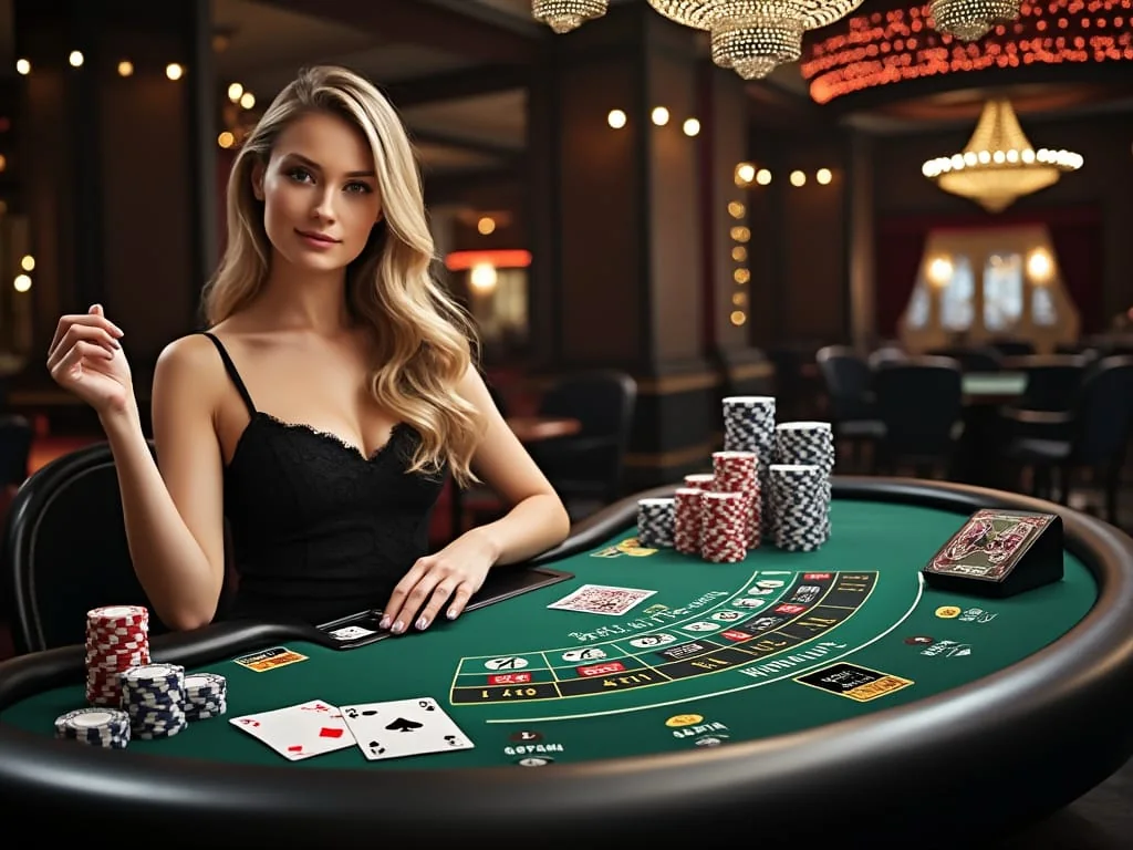 Dealer live di meja permainan dengan panel taruhan mobile